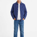 Boys' blue check button-down shirt with long sleeves, front button placket