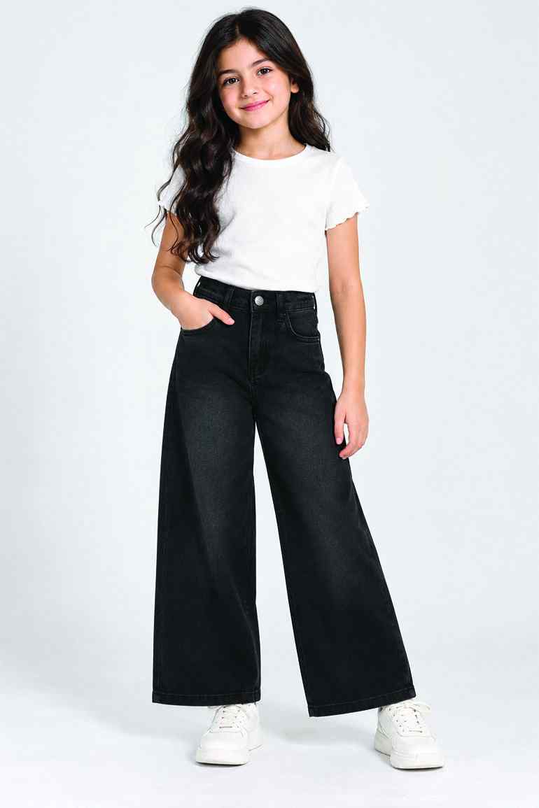 DARK WASH WIDE LEG DENIM JEANS FOR GIRLS