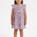Baby girls' printed dress with pink floral pattern, short flutter sleeves