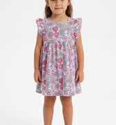Baby girls' printed dress with pink floral pattern, short flutter sleeves