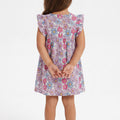 Baby girls' printed dress with pink and white floral pattern, back view