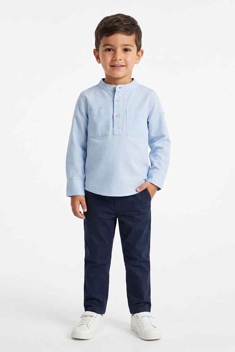 BAN COLLAR SOLID SHIRT FOR BABY BOYS