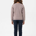 GirlsÃ¢â‚¬â„¢ grey knit cardigan, back view with ribbed cuffs and pom-pom details.