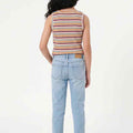Girls striped tank top, back view, multicolored horizontal stripes