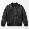 Black faux leather bomber jacket for boys, full front zip and two zip pockets