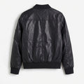 Black faux leather bomber jacket for boys, ribbed collar, cuffs, and hem