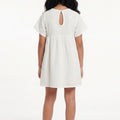 White girls' short-sleeve embroidered blouse, keyhole back with button closure
