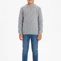 Light grey diamond knit boys sweater with crew neck and long sleeves