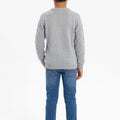 Light grey diamond knit boys sweater, crew neck, long sleeves, back view