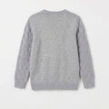 Light grey diamond knit boys sweater, crew neck, long sleeves, ribbed hem and cuffs