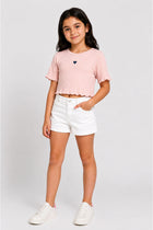 RIBBED EMBROIDERED T-SHIRT FOR GIRLS
