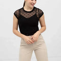 Short Sleeves Lace Shirt For Women - Black - MEME