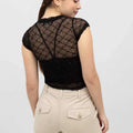 Short Sleeves Lace Shirt For Women - Black - MEME