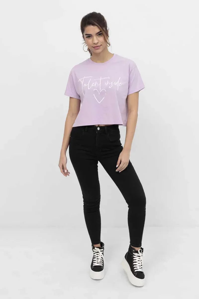 Printed T-Shirt For Women - Purple - MEME