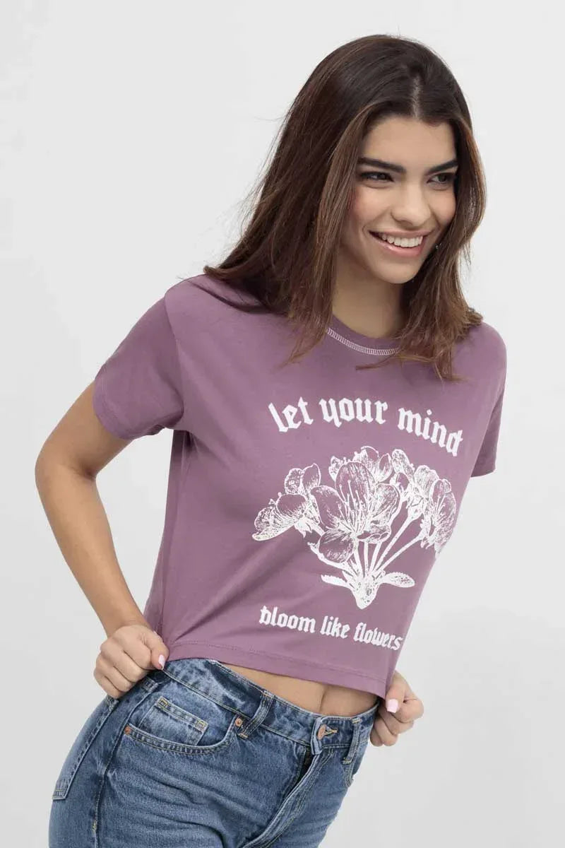 Printed T-Shirt For Women - Purple - MEME