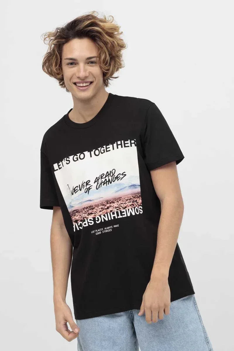 Printed T-Shirt For Men - Black - MEME
