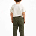 Olive baby boys jogger trousers, back view, elastic waistband and tapered legs
