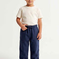 Navy baby boys jogger trousers with elastic waistband and cuffed hems