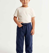 Navy baby boys jogger trousers with elastic waistband and cuffed hems