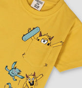 Graphic Monster Pocket T-Shirt For Baby Boy - Gold Yellow - MEME