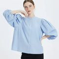 Sleeve Button-Up Shirt for Women - Light Blue - MEME