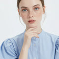 Sleeve Button-Up Shirt for Women - Light Blue - MEME