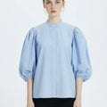 Sleeve Button-Up Shirt for Women - Light Blue - MEME