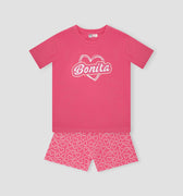Bonita Printed Suit For Girl - Hot Pink Front Side