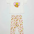 Printed T-Shirt & Leggings Set for Girls - White - MEME