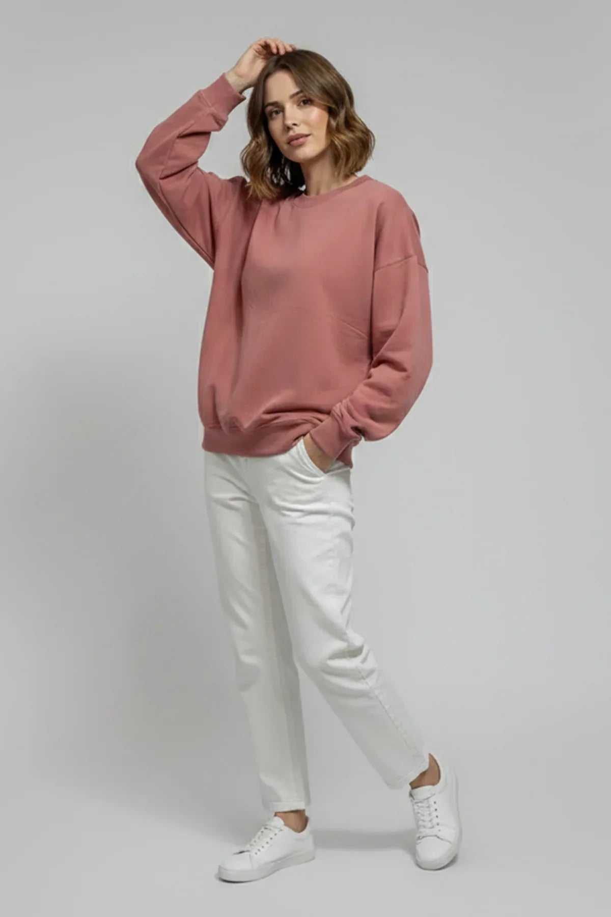 Crew Neck Sweatshirt For Women - Ash Rose - MEME