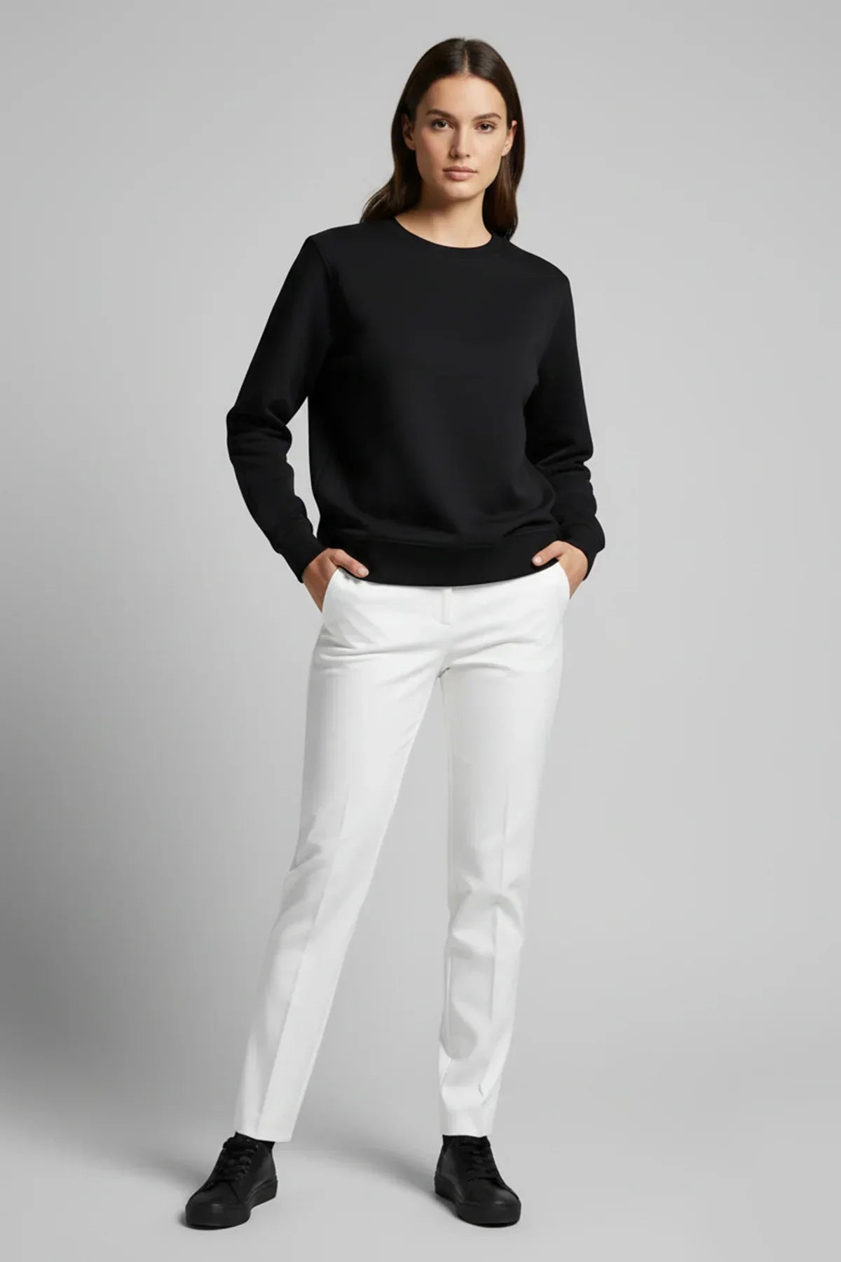 Crew Neck Sweatshirt For Women - Black - MEME