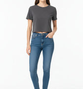 Textured Crop T-Shirt for Women - Charcoal Grey - MEME