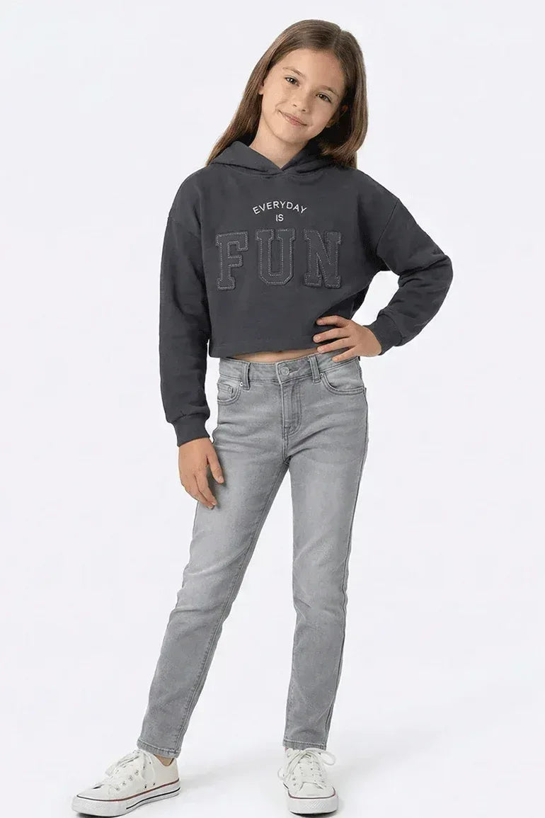 Cropped Hoodie for Girls - Charcoal Grey - MEME
