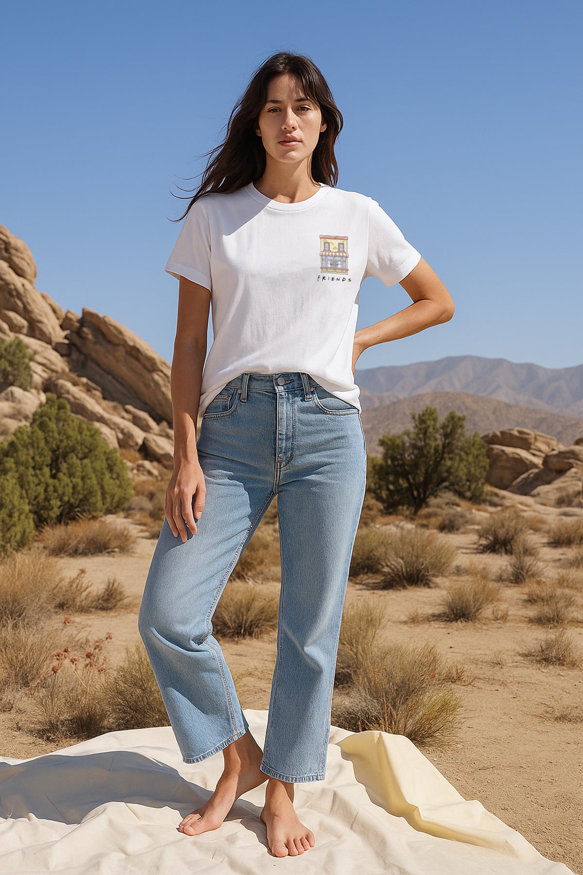 Regular Fit  T-Shirt For Women - White with model