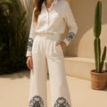 Embroided Pant For Women Bone With Model