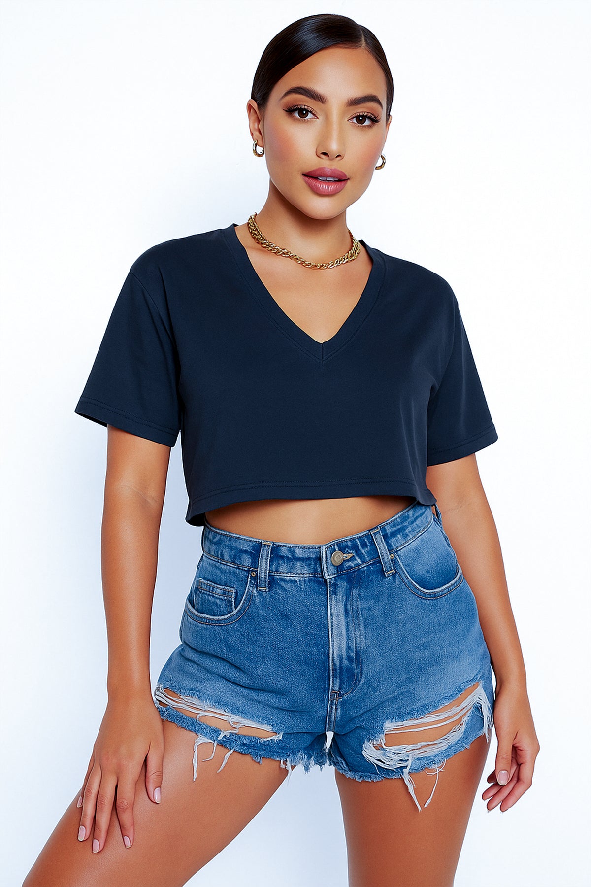 V Neck Crop-Top For Women - Black