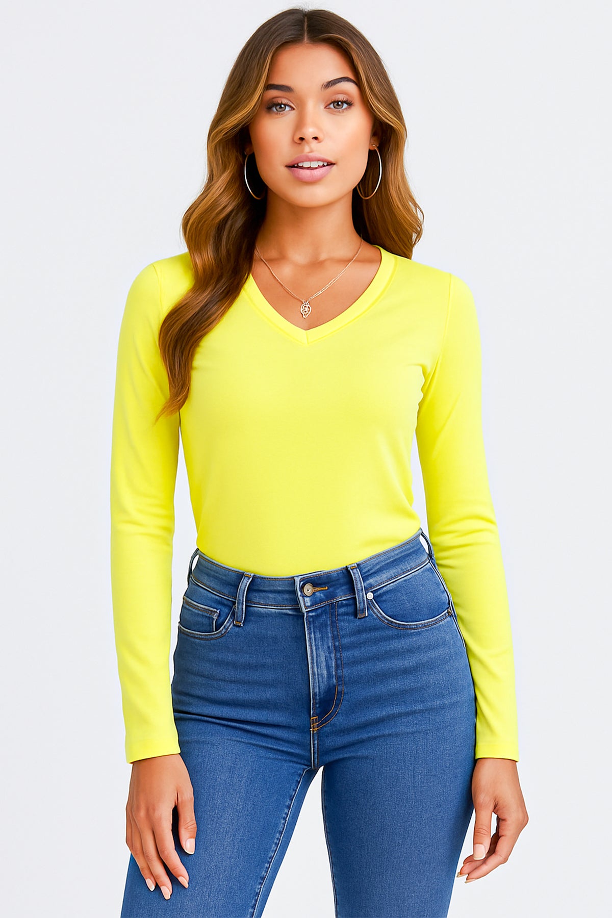 V Neck T-Shirt For Women - Neon Green