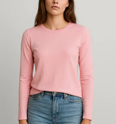 Pink women’s long-sleeve crew-neck T-shirt, fitted