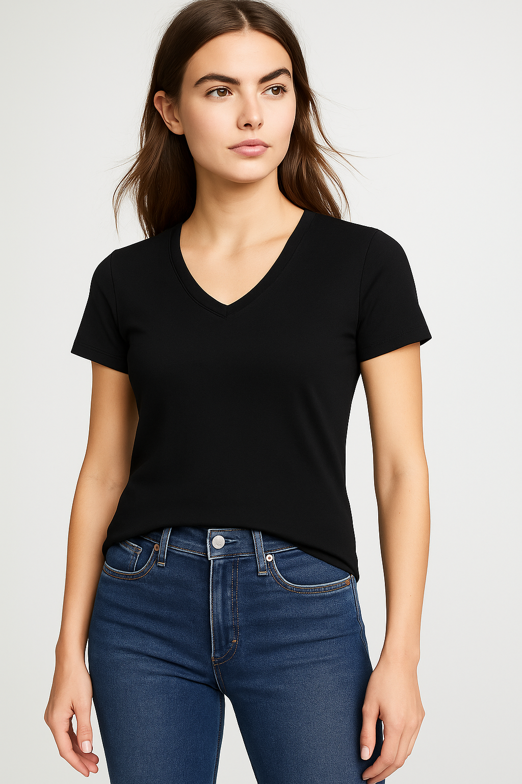 V Neck Tshirt For Women - Black