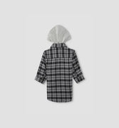Checkered Hooded Long Shirt For Boy - Black - MEME