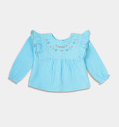  Embroidered Blouse for Baby Girl - Columbia Blue 