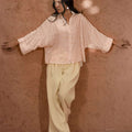 Women's wide-leg solid trousers, light cream, relaxed fit with straight wide legs