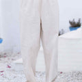 Women's wide-leg solid trousers, light cream, linen-like fabric, straight wide legs