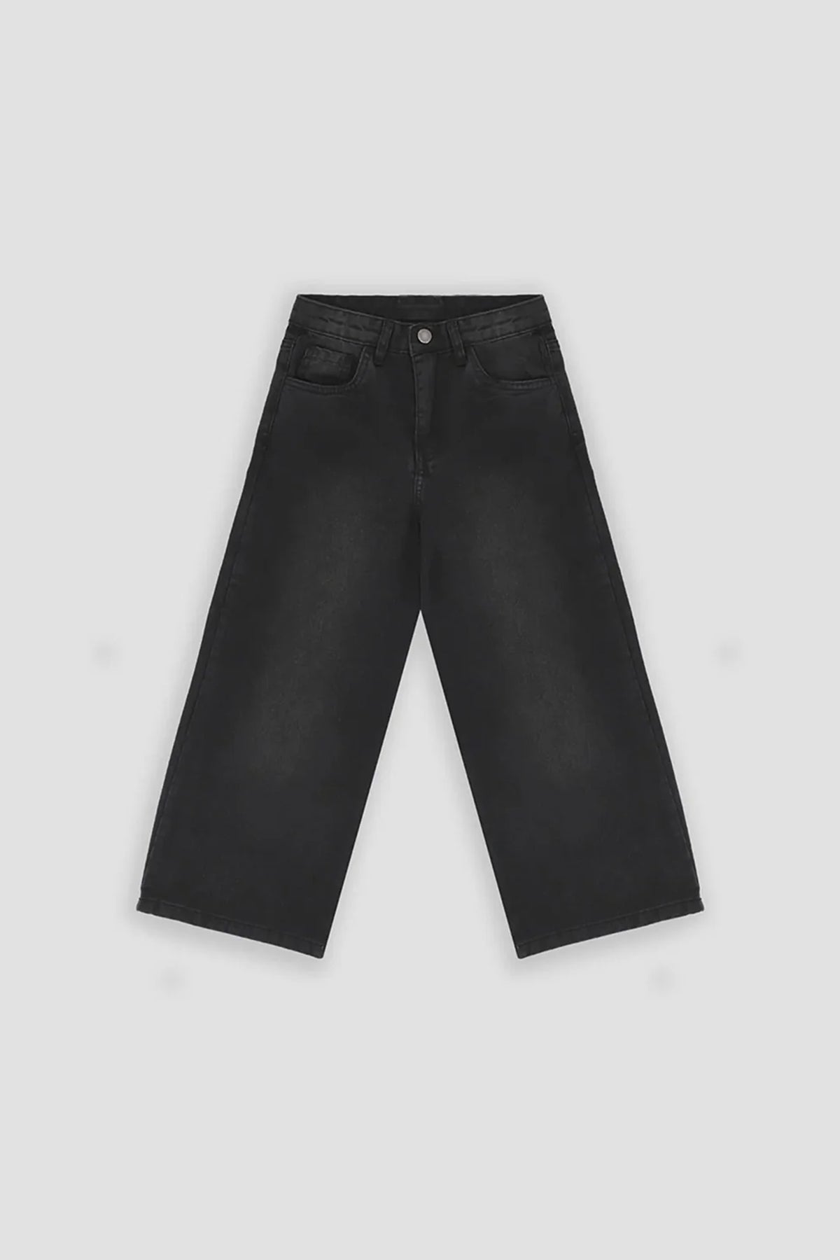 Dark Wash Wide Leg Denim Jeans For Girl - Black Front Side