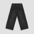 Dark Wash Wide Leg Denim Jeans For Girl - Black Front Side