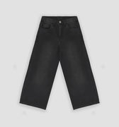 Dark Wash Wide Leg Denim Jeans For Girl - Black Front Side