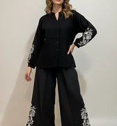 Embroidered Co-ord Set For Women - Black - MEME
