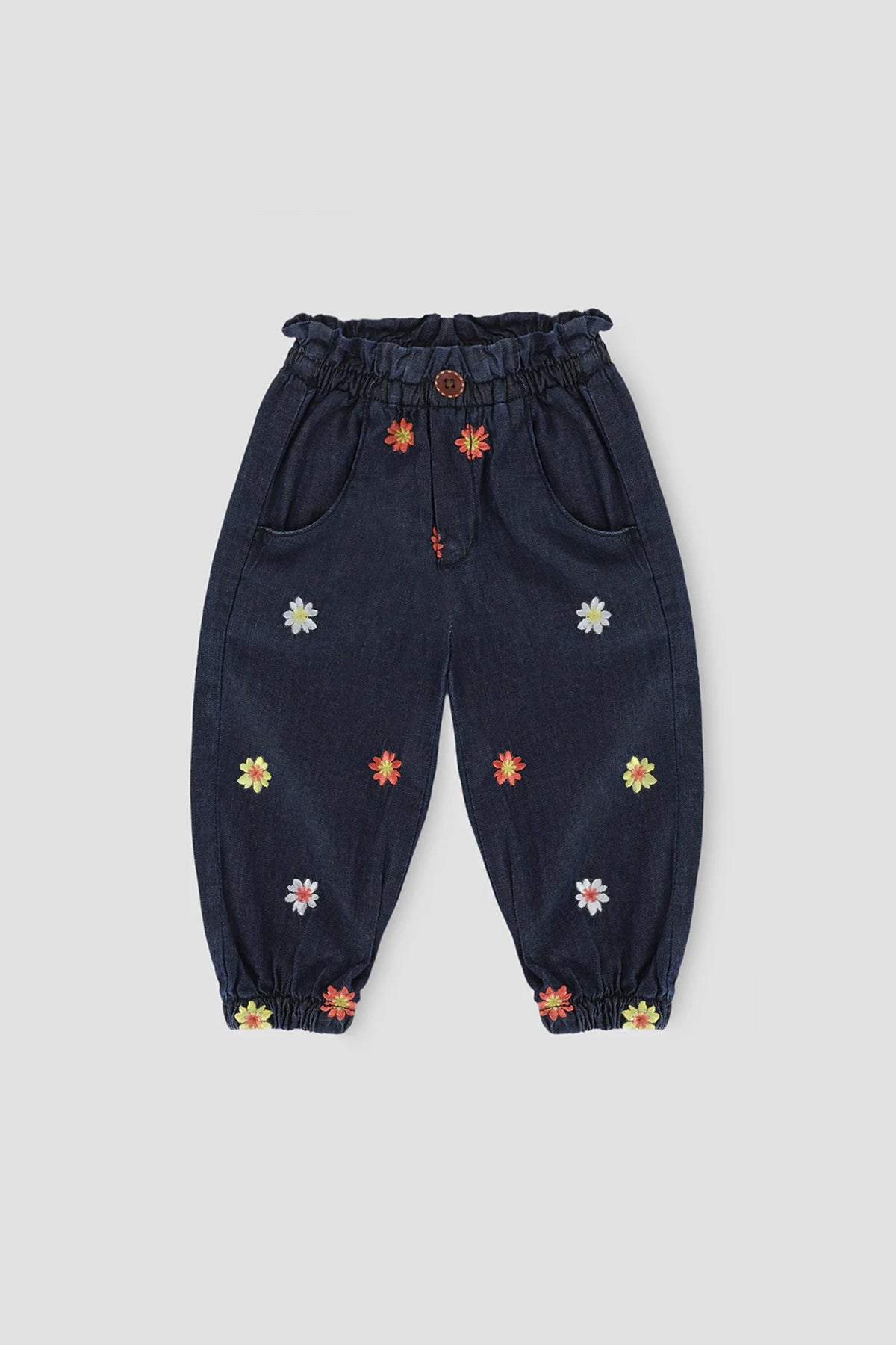 Embroidered Denim Jogger Pant For Girl - Dark Blue