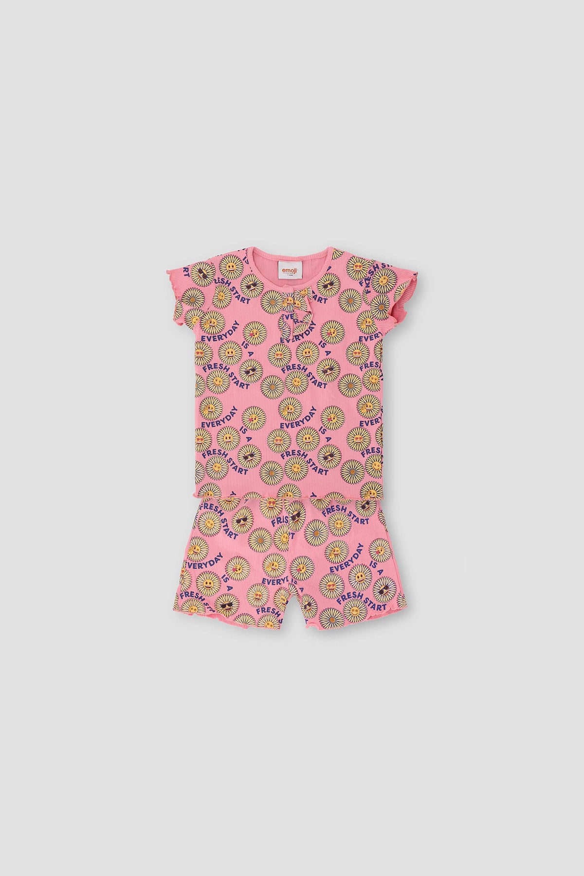 Emoji Top Bottom Suit For Girl - Peony