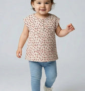 Floral Printed Cap Sleeve For Baby Girl - Yellow - MEME